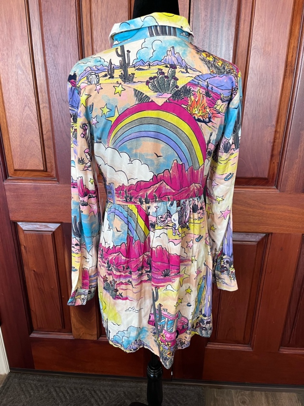 Wrangler X Barbie Girls Western Cowboy Rodeo Dress Pearl Snap Rainbow Sz XL New - Picture 7 of 12